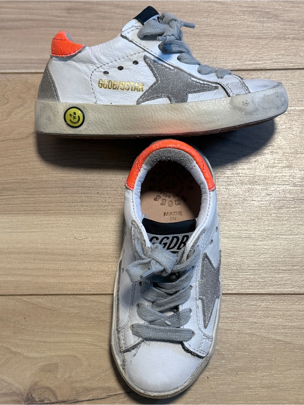 Golden Goose Kids White & Orange Leather Superstar Sneakers